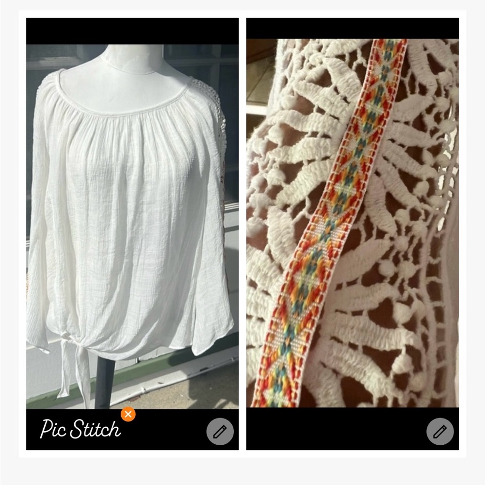 Boho Peasant Blouse with Crochet Accented Sleeves